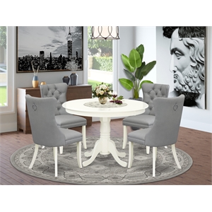 East West Furniture 5-Piece Modern Dining Table Set in Linen White/Light Gray