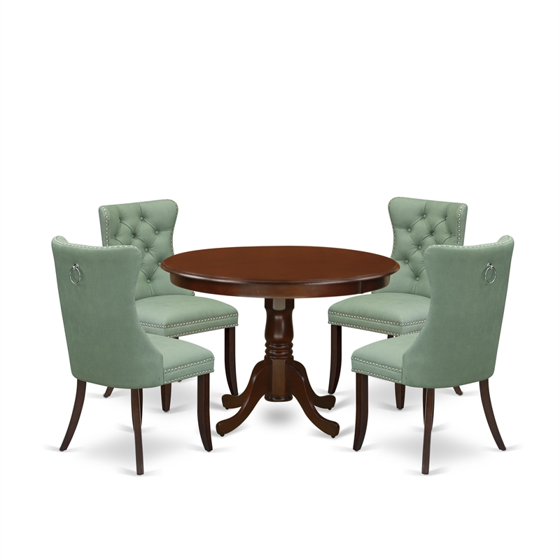 East West Furniture 5-Piece Dining Room Set in Mahogany/Willow Green