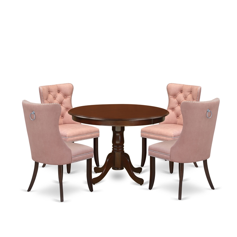 East West Furniture 5-Piece Dining Table Set in Mahogany/Beige Red