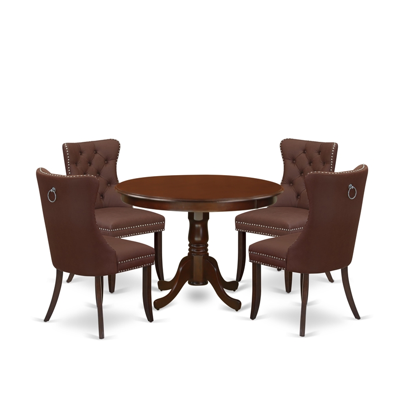 East West Furniture 5-Piece Dinette Set in Mahogany/Burgundy