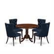 East West Furniture 5-Piece Kitchen Table Set in Mahogany/Navy Blue