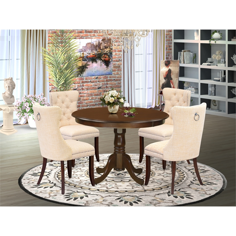 East West Furniture 5-Piece Kitchen Table Set in Mahogany/Light Beige