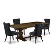 East West Furniture 5-Piece Dining Set in Dark Gray/Distressed Jacobean