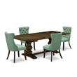 East West Furniture 5-Piece Dining Table Set in Willow Green/Distressed Jacobean