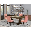 East West Furniture 5-Piece Kitchen Set in Beige Red/Distressed Jacobean