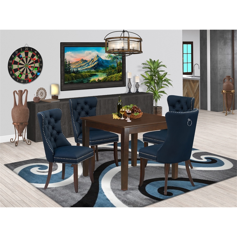 East West Furniture 5-Piece Kitchen Table Set in Mahogany/Navy Blue