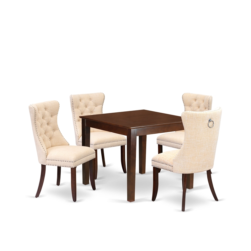 East West Furniture 5-Piece Kitchen Table Set in Mahogany/ Light Beige