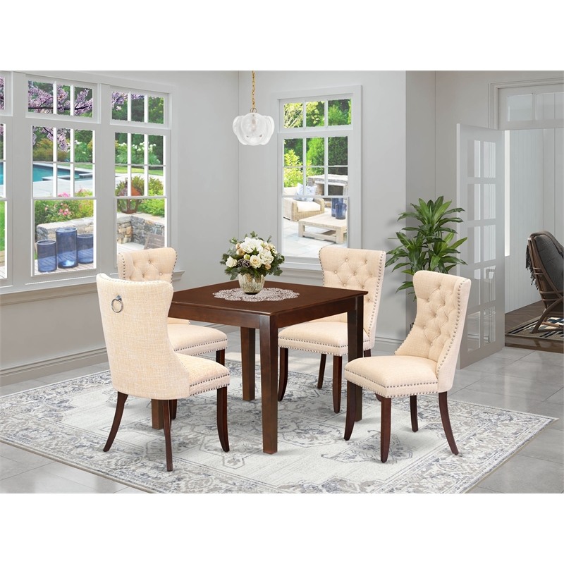 East West Furniture 5-Piece Kitchen Table Set in Mahogany/ Light Beige