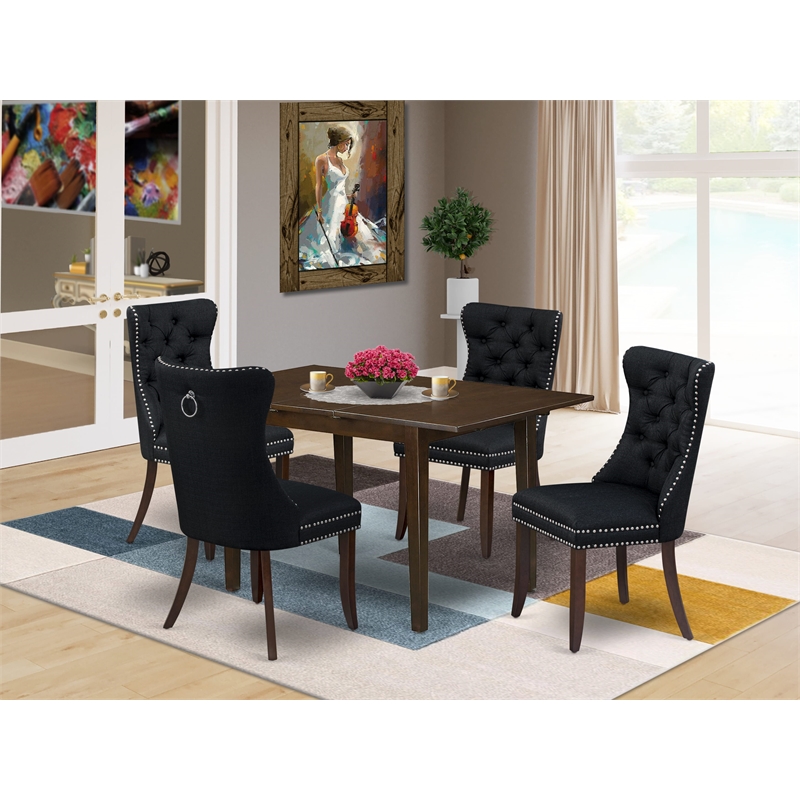 East West Furniture 5-Piece Kitchen Set in Mahogany/Black