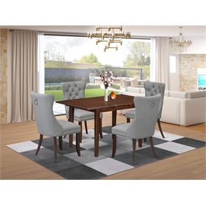 East West Furniture 5-Piece Dining Table Set in Mahogany/Light Gray