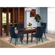 East West Furniture 5-Piece Dining Table Set in Mahogany/Navy Blue