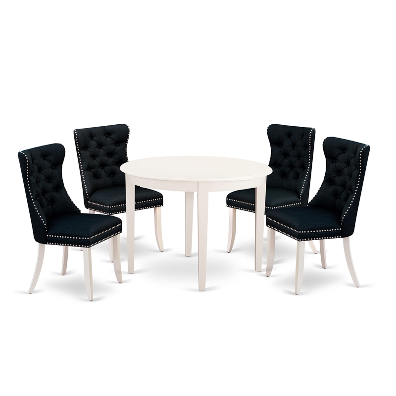 East West Furniture 5-Piece Dining Set for Small Spaces in Linen White/Black