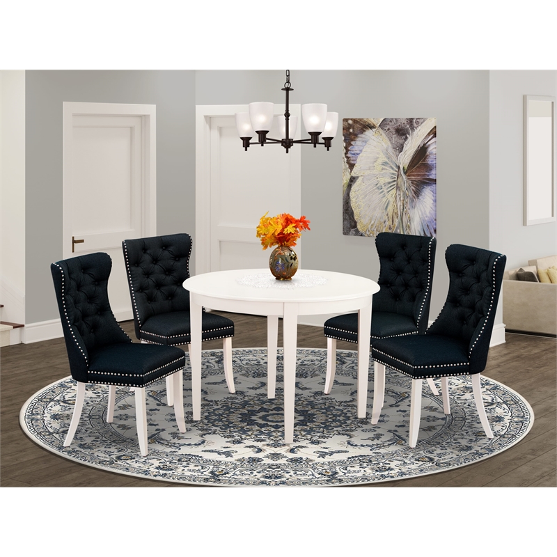 East West Furniture 5-Piece Dining Set for Small Spaces in Linen White/Black