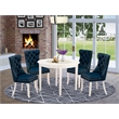 East West Furniture 5-Piece Dining Room Set in Linen White/Navy Blue
