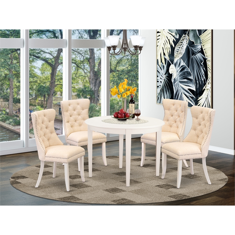 East West Furniture 5-Piece Kitchen Table Set in Linen White/Light Beige