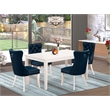 East West Furniture 5-Piece Dining Table Set  in Linen White/Navy Blue