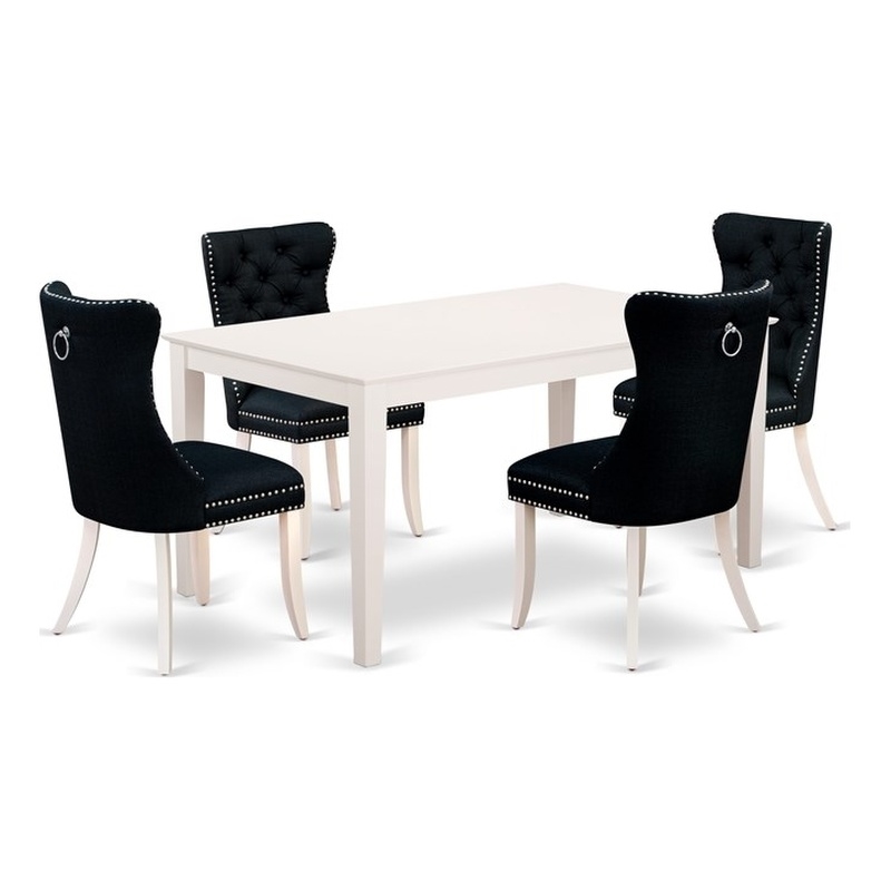 East West Furniture 5-Piece Kitchen Table Set in Linen White/Black