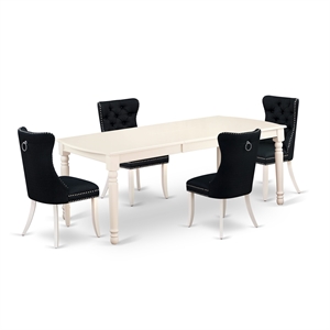 East West Furniture 5-Piece Dining Table Set in Linen White/Black
