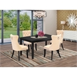 East West Furniture 5-Piece Kitchen Table Set in Black/Light Beige