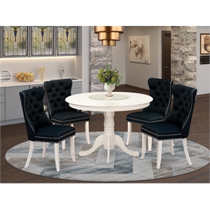 East West Furniture 5-Piece Dining Table Set in Linen White/Black