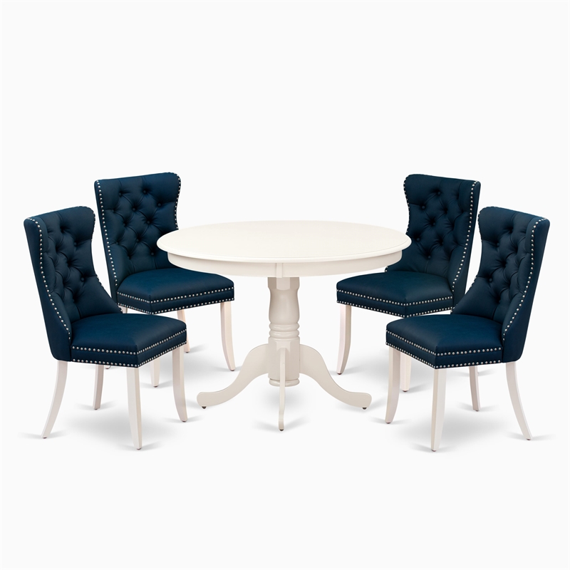 East West Furniture 5-Piece Kitchen Table Set in Linen White/Navy Blue