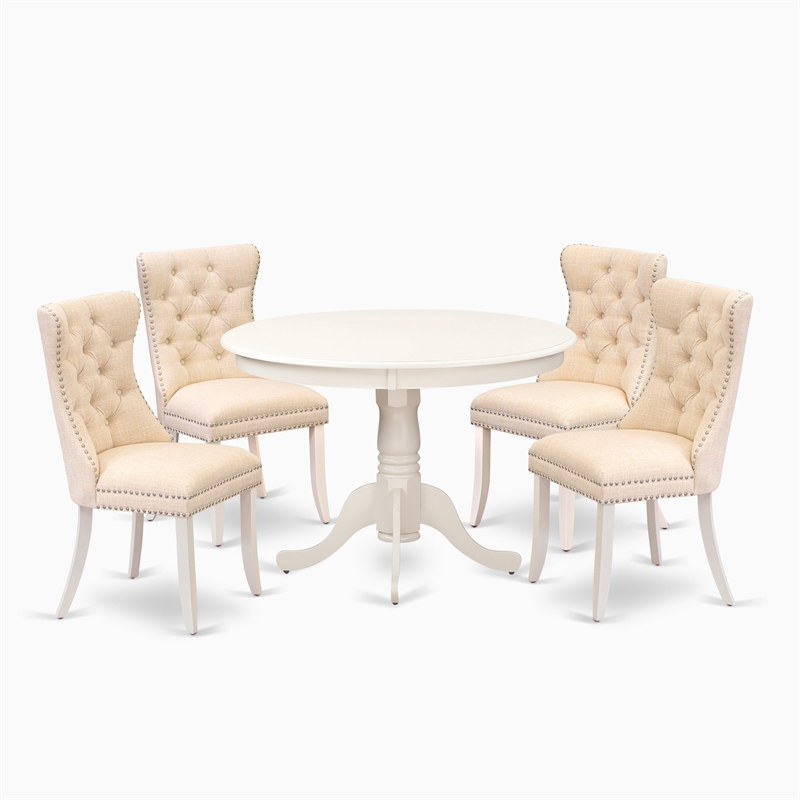 East West Furniture 5-Piece Kitchen Table Set in Linen White/Light Beige