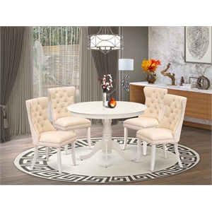 East West Furniture 5-Piece Kitchen Table Set in Linen White/Light Beige