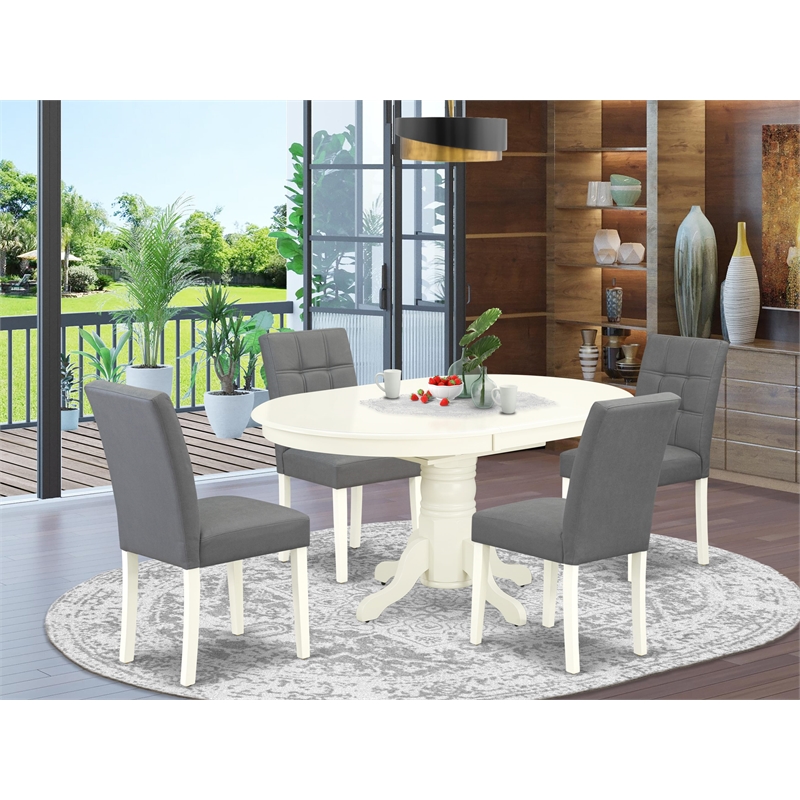 East West Furniture 5-Piece Dinette Set in Linen White/Platinum Gray