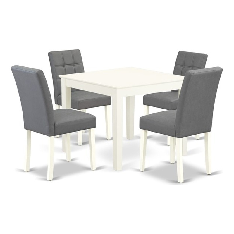East West Furniture 5-Piece Dining Table Set in Linen White/Platinum Gray