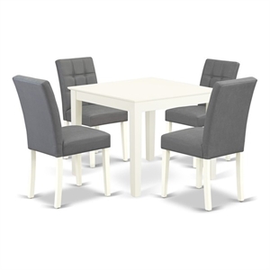 East West Furniture 5-Piece Dining Table Set in Linen White/Platinum Gray