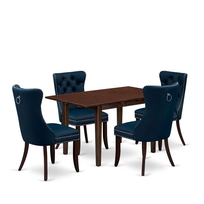 East West Furniture 5-Piece Kitchen Table Set in Mahogany/Navy Blue