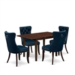East West Furniture 5-Piece Kitchen Table Set in Mahogany/Navy Blue