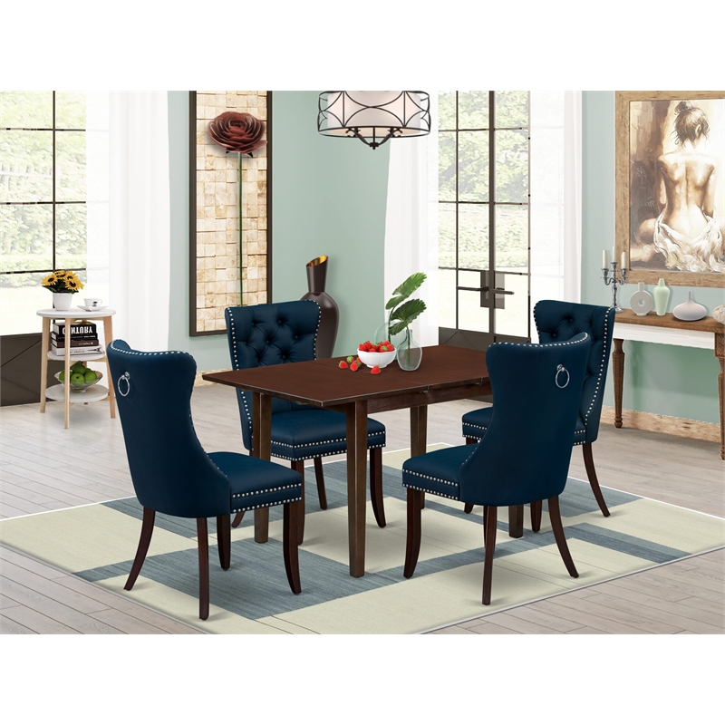 East West Furniture 5-Piece Kitchen Table Set in Mahogany/Navy Blue