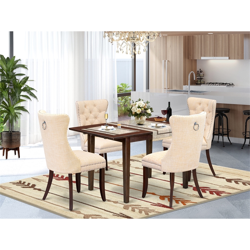 East West Furniture 5-Piece Dining Set in Mahogany/Light Beige