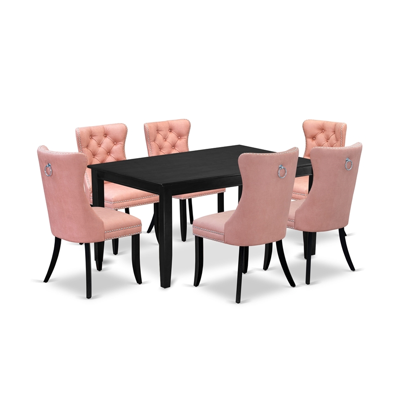 East West Furniture 7-Piece Kitchen Table Set in Black/Beige Red