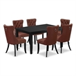 East West Furniture 7-Piece Dining Table Set  in Black/Burgundy
