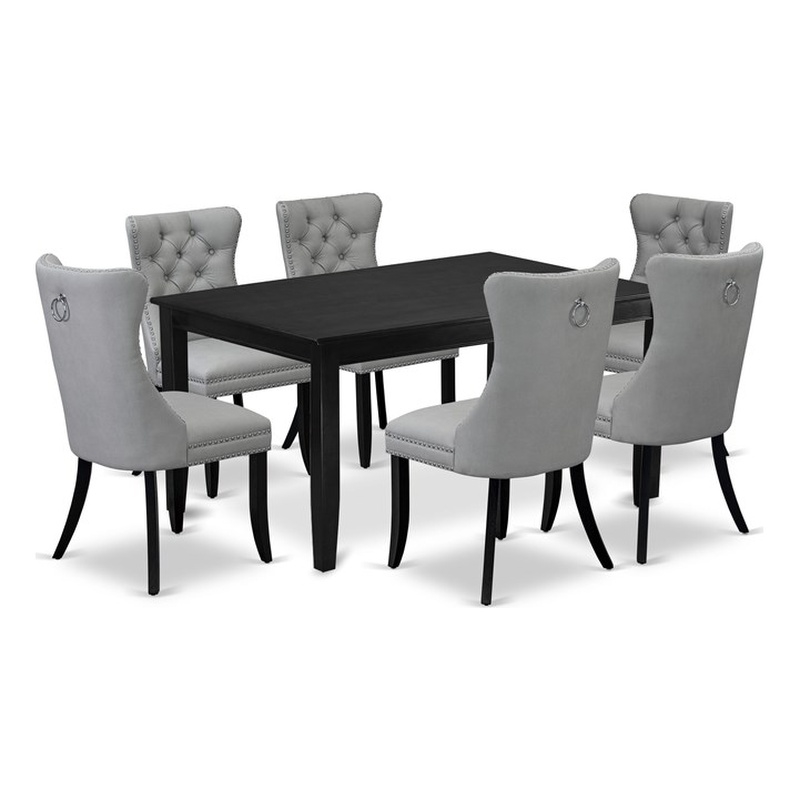 East West Furniture 7-Piece Dining Table Set in Black/Light Gray