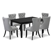 East West Furniture 7-Piece Dining Table Set in Black/Light Gray