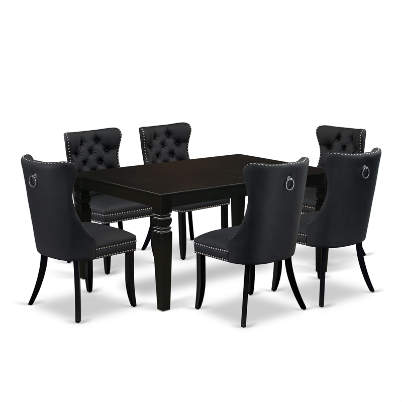 East West Furniture 7-Piece Dinette Set in Black/Dark Gray