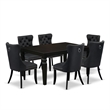 East West Furniture 7-Piece Dinette Set in Black/Dark Gray