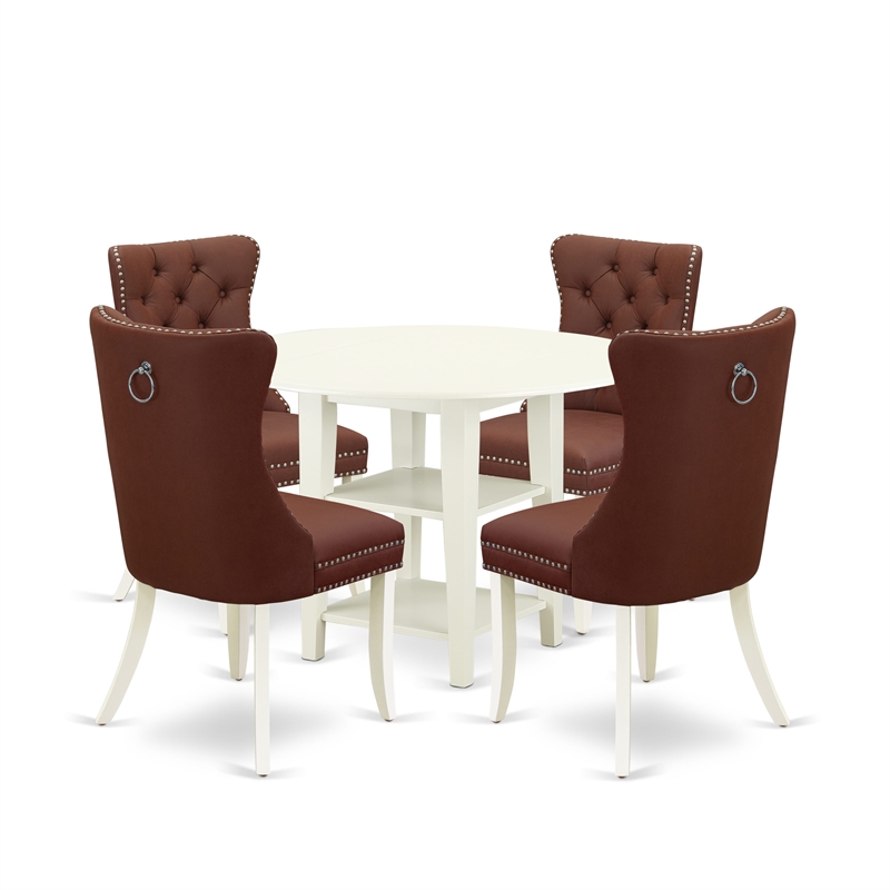 East West Furniture 5-Piece Dinette Set in Linen White/Burgundy
