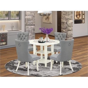 East West Furniture 5-Piece Kitchen Set in Linen White/Light Gray