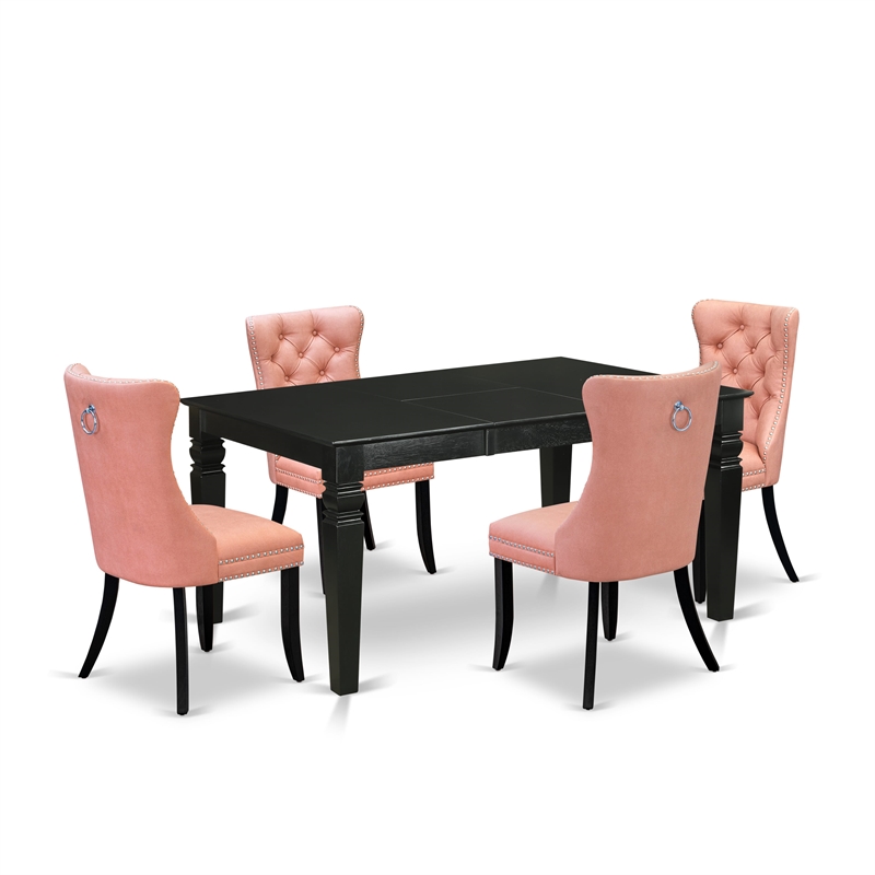 East West Furniture 5-Piece Kitchen Table Set in Black/Beige Red