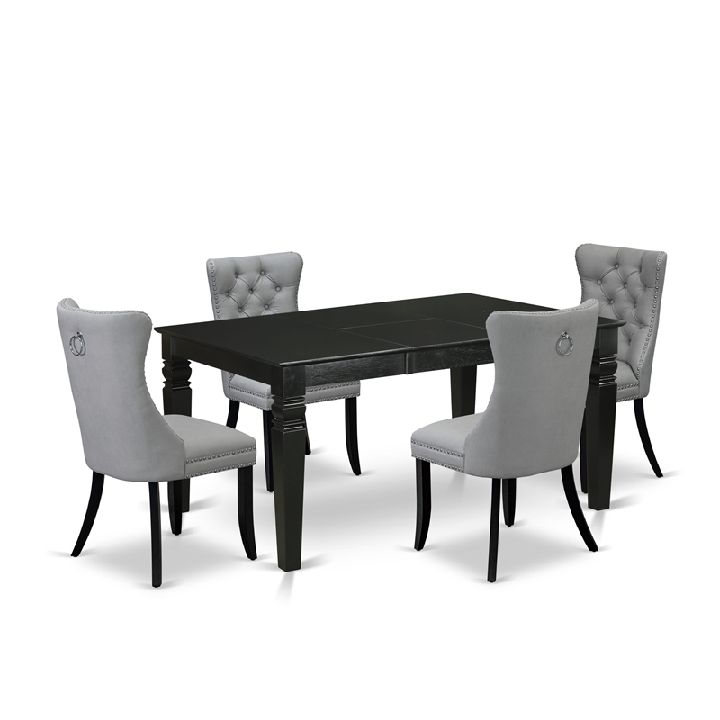 East West Furniture 5-Piece Dining Table Set in Black/Light Gray