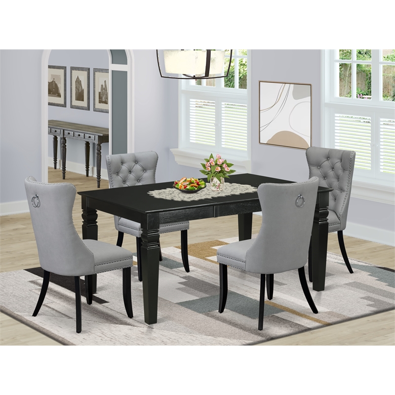 East West Furniture 5-Piece Dining Table Set in Black/Light Gray