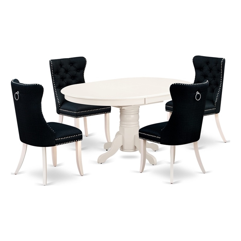 East West Furniture 5-Piece Kitchen Table Set in Linen White/Black