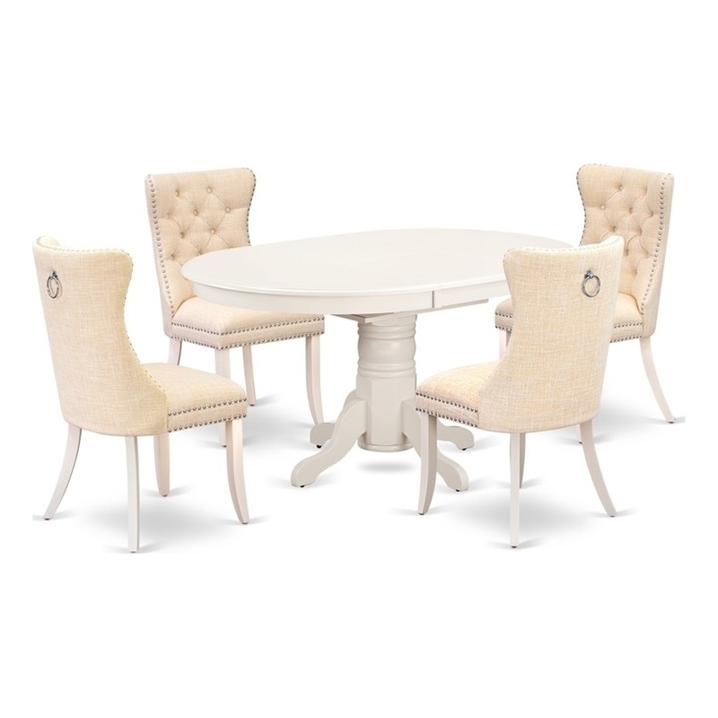 East West Furniture 5-Piece Kitchen Table Set in Linen White/Light Beige