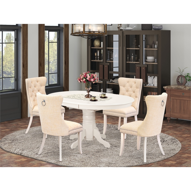East West Furniture 5-Piece Kitchen Table Set in Linen White/Light Beige
