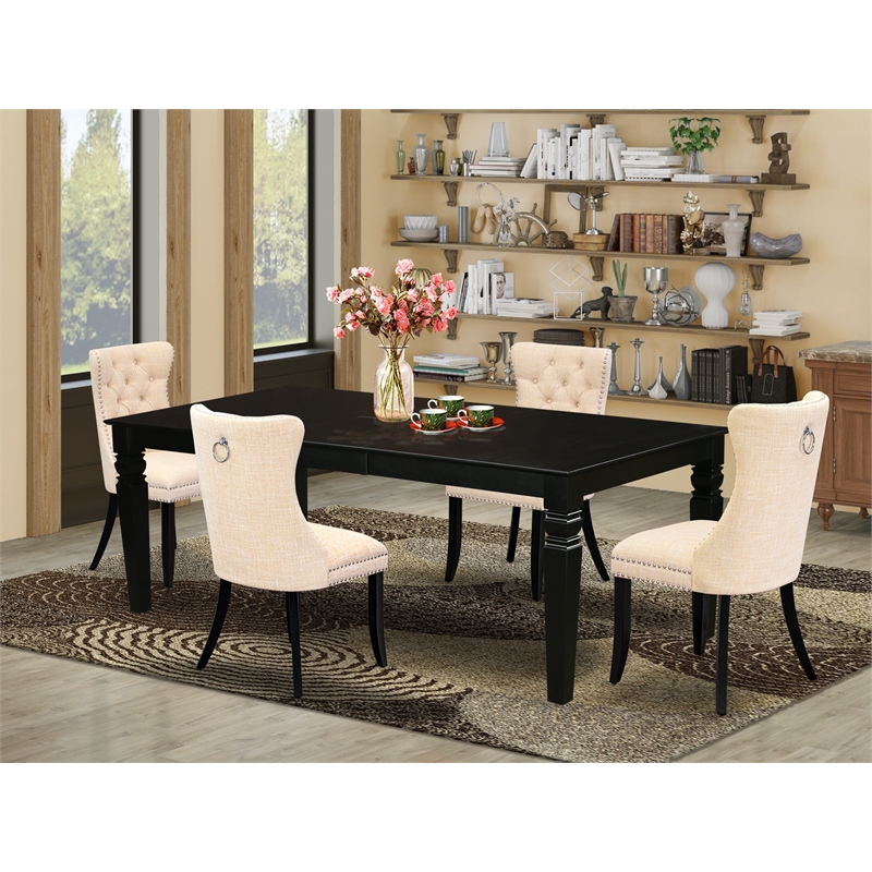 East West Furniture 5-Piece Dining Set in Light Beige/Black