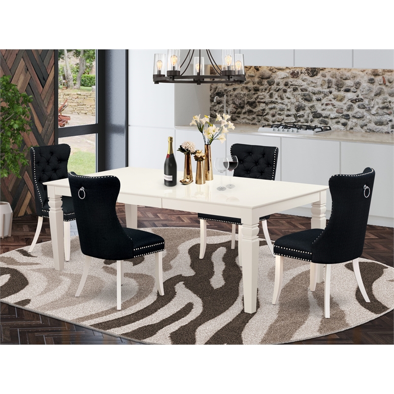East West Furniture 5-Piece Dining Table Set in Linen White/Black